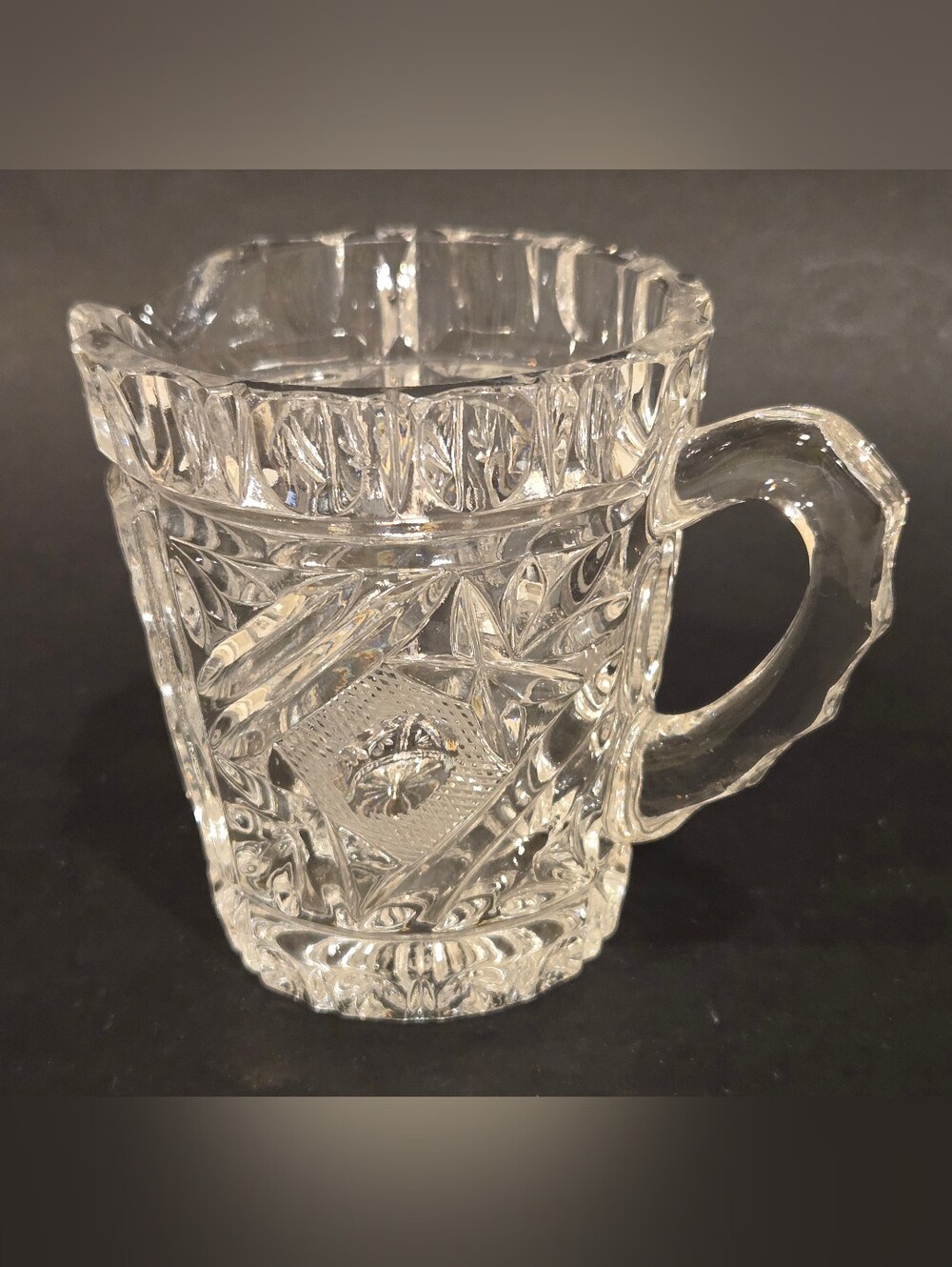 Early 1900s Fancy Presscut Clear Glass Creamer